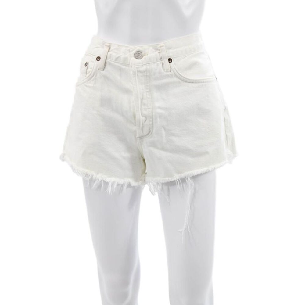 Agolde Womens Cut-Off White Cotton Button Shorts Size 28